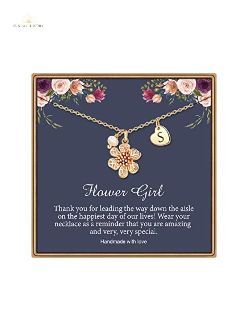 14K Gold Plated Initial Necklace Flower Girl Gift with Card